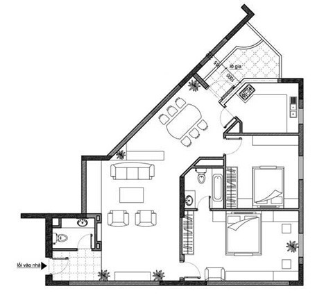 Xây tường ngăn hoặc bình phong là giải pháp tốt khi cửa phòng ngủ bị xung chiếu với cửa lớn.